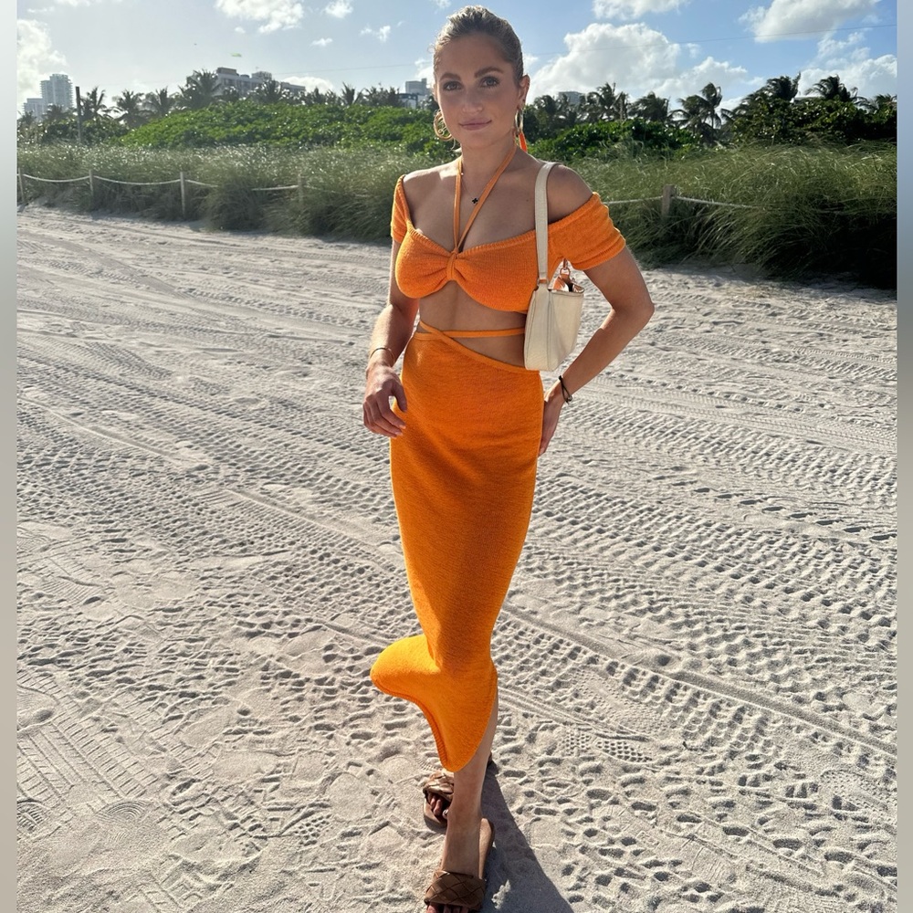 WORN TWICE: Cult Gaia, Midi Skirt Set, Orange. Great Condition. (Skirt and Top).